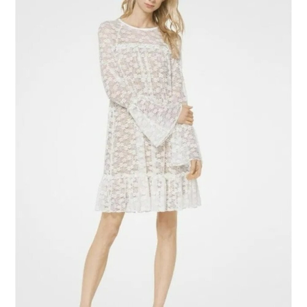 MICHAEL Michael Kors Large Lace Floral White Lined Bell Sleeve Ruffle Prairie Dr